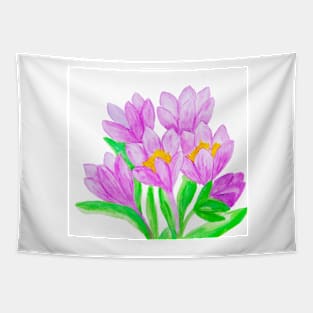 Purple crocuses on  white background Tapestry