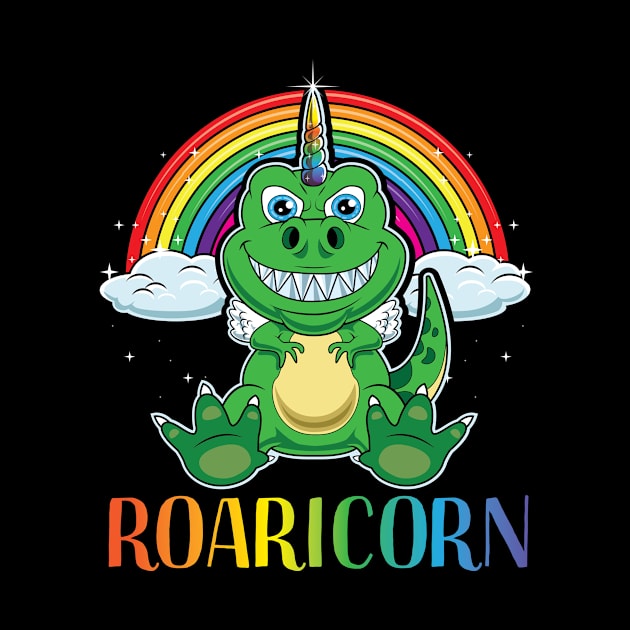 Cute Unicorn T rex Dinosaur in Magical Colorful Rainbow by tmuzaa