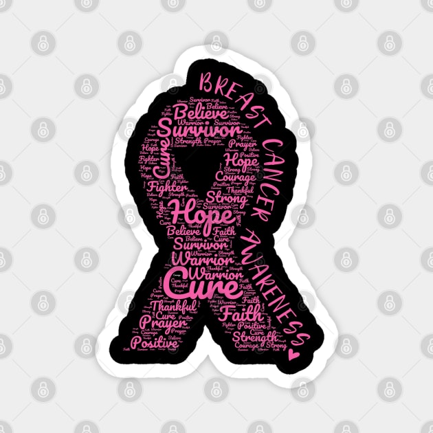 Breast Cancer Awareness Pink Ribbon With Positive Words Magnet by Rosemarie Guieb Designs