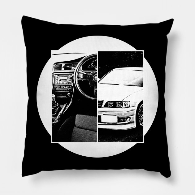 TOYOTA CHASER JZX100 Black 'N White 5 (Black Version) Pillow by Cero