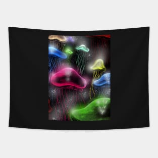 Glowing Colorful Jellyfish Underwater Tapestry