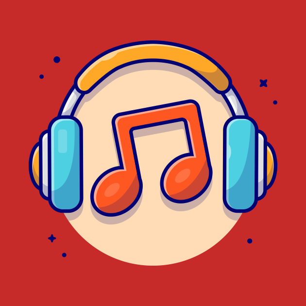 Music Notes Icon with Headphones Music Cartoon Vector Icon Illustration