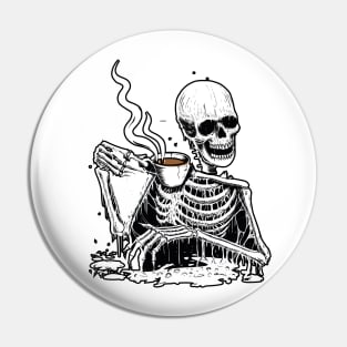 Cute Skeleton Drinking Coffee Pin