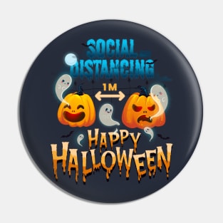 Halloween Pumpkin Ghost Social Distancing Stay 6 Feet Away Pin