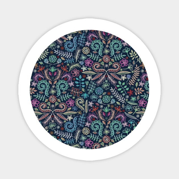 Colored Chalk Floral Doodle Pattern Magnet by micklyn