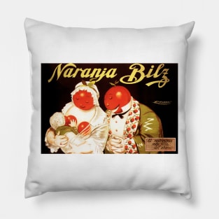 NARANJA BILZ Orange Juice Family Vintage Fruit Advertisement by Achille Mauzan Pillow