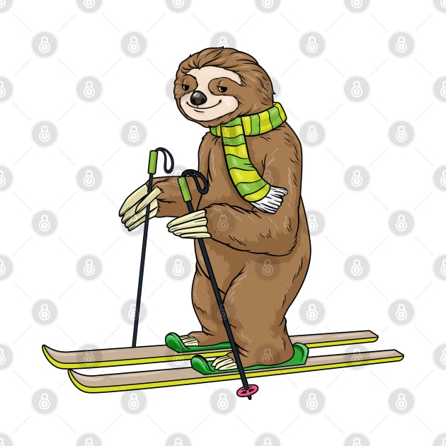 Sloth with scarf as skier with skis by Markus Schnabel