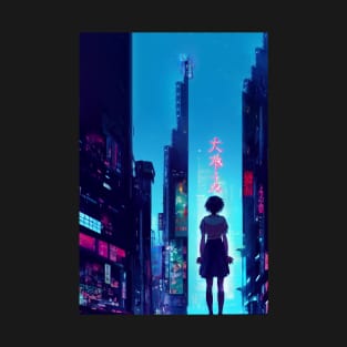 anime girl looking at the city lights T-Shirt