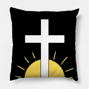 White Christian Cross In Sunrise Pillow