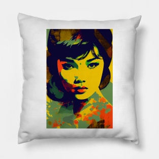 Vintage asian woman in pop-art style Pillow