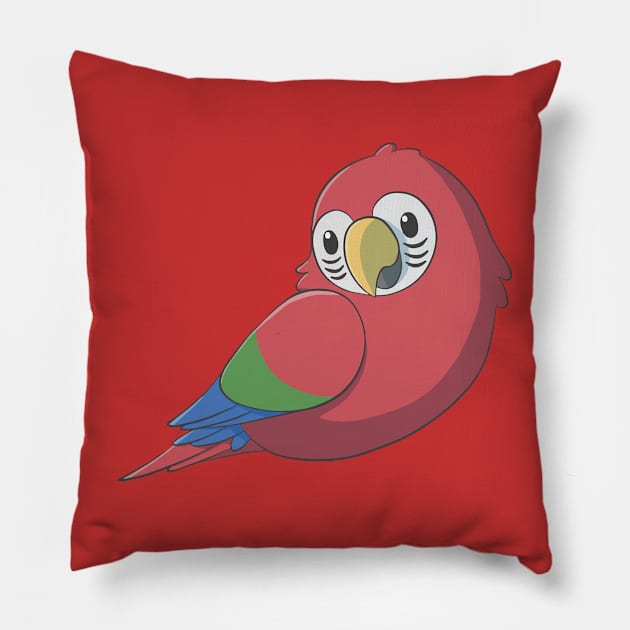 Cute fluffy red and green macaw Pillow by AniBeanz