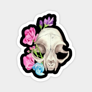 Cat Skull and Florals Magnet