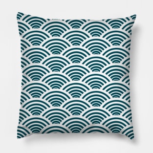 Japanese Seigaiha Wave Pattern Ocean Teal Blue Pillow