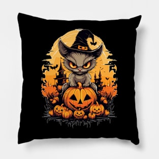 Cat Halloween Shirt, Cute Devious Cat on Pumpkin Halloween T-Shirt, Gift for Cat Lover, Halloween Party Tshirt, Halloween Costume Shirt Pillow