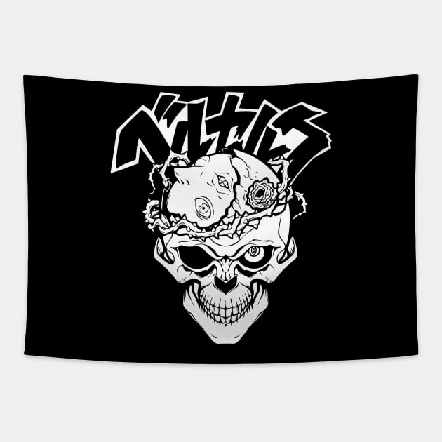 The skull of the rotten flower black and white Tapestry by Supergraphic