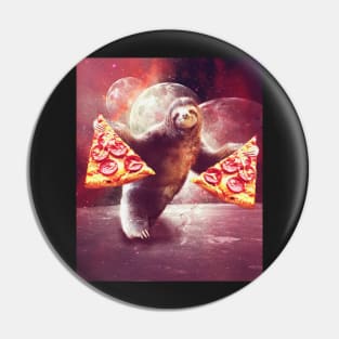 Funny Space Sloth With Pizza Pin