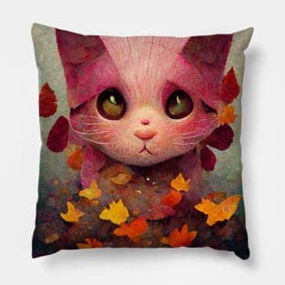 Cute happy pink cute Kitty On The Autumn leaves cat lovers gift Pillow