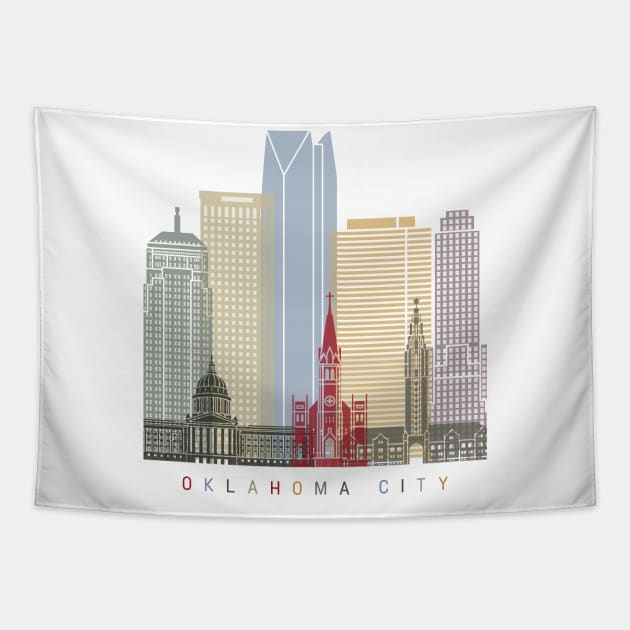 Oklahoma City skyline poster Tapestry by PaulrommerArt