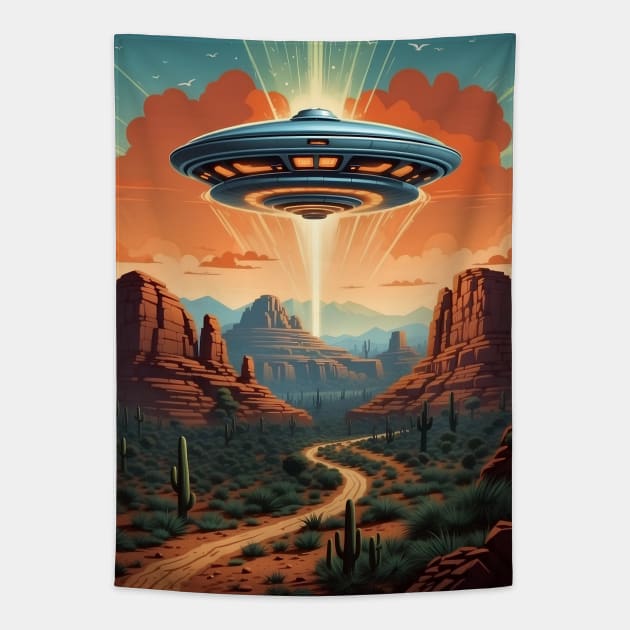 Alien Invasion In Sedona Arizona Tapestry by VivaLaRetro