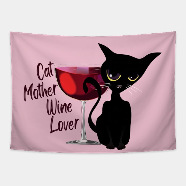 Cat mother wine lover Tapestry by ArteriaMix