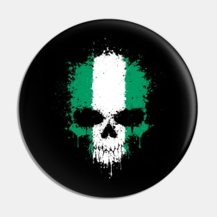 Chaotic Nigerian Flag Splatter Skull Pin