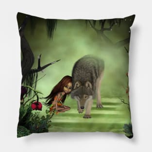 Little fairy with wolf Pillow