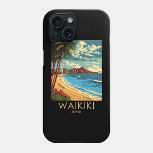 A Vintage Travel Illustration of Waikiki - Hawaii Phone Case