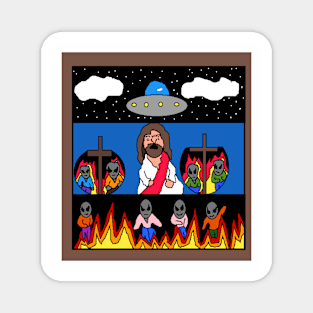 pixel art Jesus Christ with true aliens Magnet