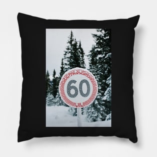 Wintertime - Hoarfrost on Round Traffic Sign in Norwegian Backcountry Pillow