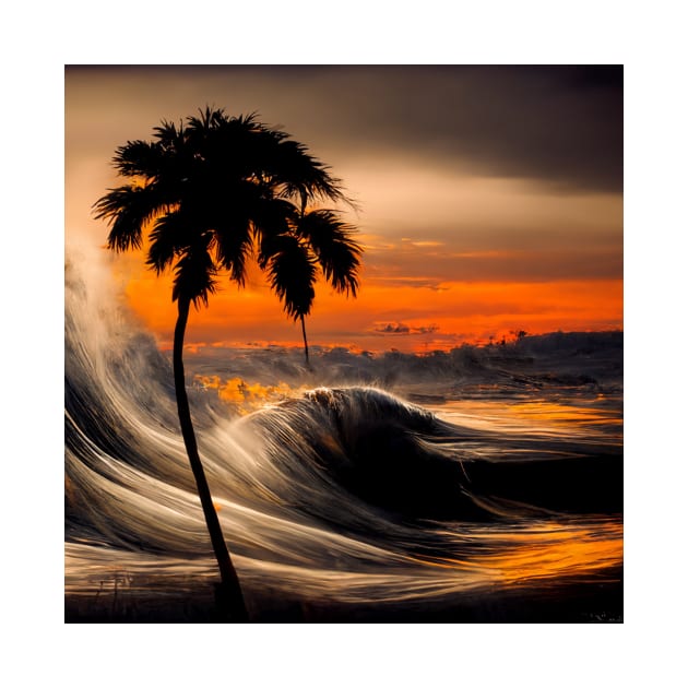 Crashing Waves at the Shore Beach Life Tree Sunset by FoolDesign