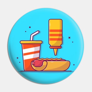 Hot Dog With Mustard And Soft Drink Cartoon Pin