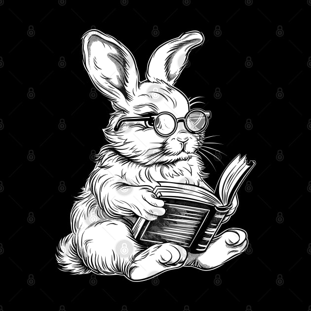 Cute Easter Rabbit Reading Bunny With Glasses Happy Easte by RetroZin