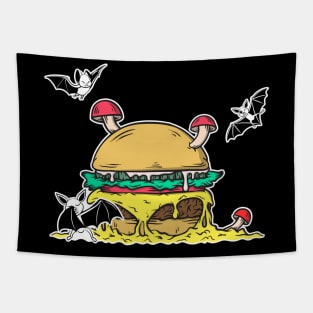 Halloween Bat and Mushrooms Burger Tapestry