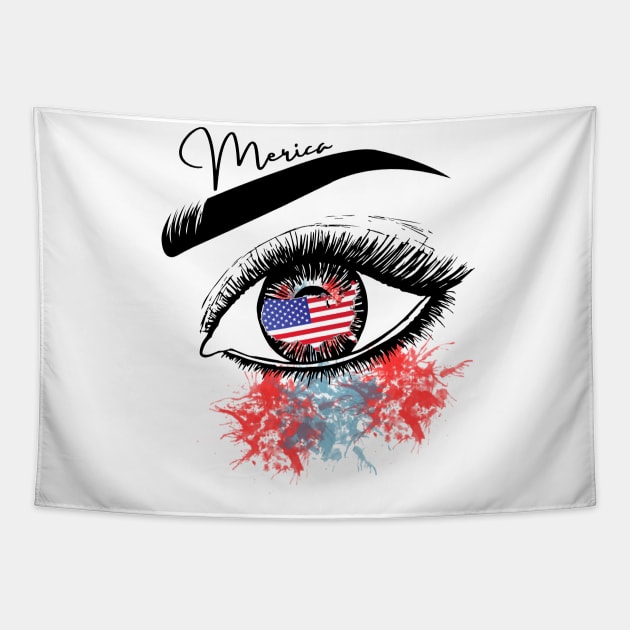 American Flag Eye 4th Of July Tapestry by JustBeSatisfied