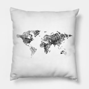 World map in black tree ring pattern Pillow