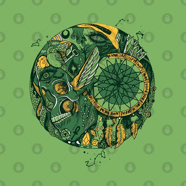 Forrest Green Skull and Dreamcatcher Circle by kenallouis