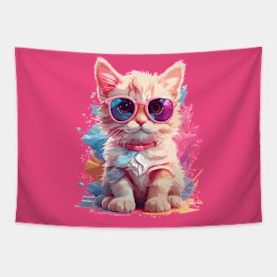 Cute Kitten Chibi Style Color Splash Design Tapestry