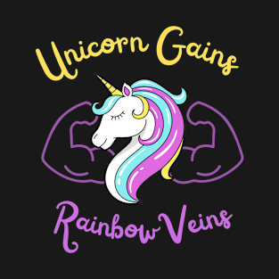 Unicorn Gains Rainbow Veins Gym Muscle Workout Colorful Design T-Shirt