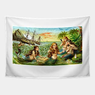 19th C. Mermaids at Ship Wreck Tapestry