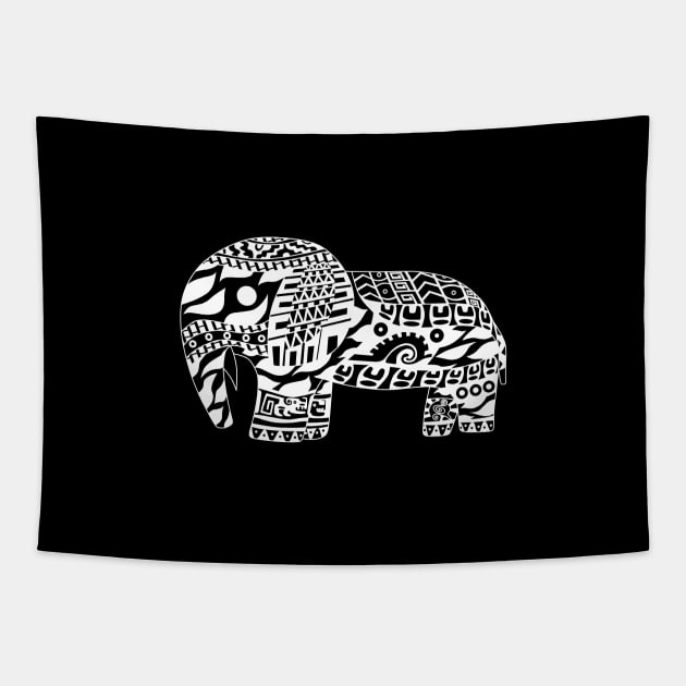 black elephant mandala in safari zentangle ecopop art Tapestry by jorge_lebeau