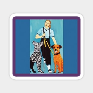 Girl walking her dogs Magnet