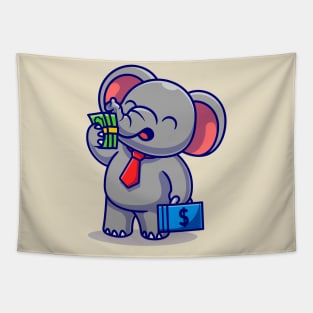 Cute Elephant Employee With Salary Cartoon Tapestry