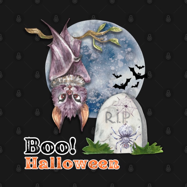 Boo! Halloween, a Bat and a Grave by annarstica