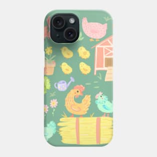 Pastel Spring Chickens and Flowers Phone Case