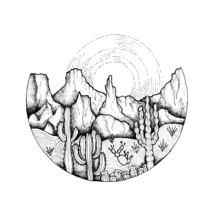 Desert Lanscape Illustration with Cactus T-Shirt