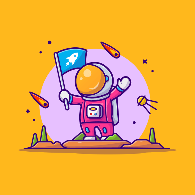 Cute Astronaut Holding Flag On Planet Cartoon Vector Icon Illustration by Catalyst Labs