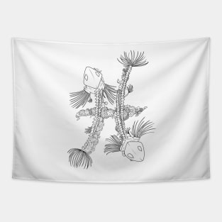 Pisces Skeleton - Black and White Tapestry