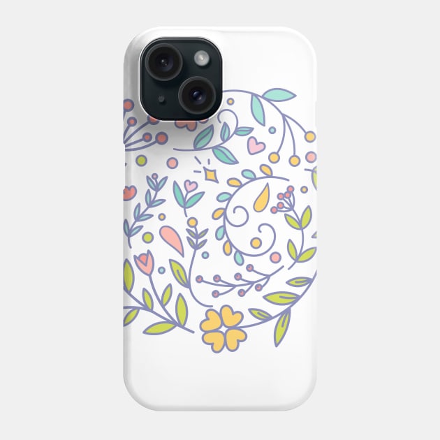 Pretty Pastel Swirl Of Flowers Doodle Design Phone Case by LittleBunnySunshine