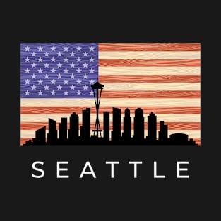 Seattle skyline with us flag T-Shirt