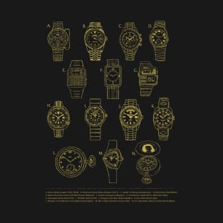 Famous Movie Watch Quiz (Classics, Blockbuster Props - Monochrome Gold) T-Shirt